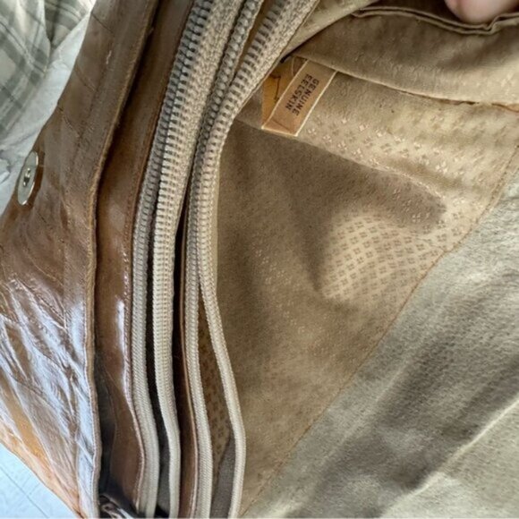 Vintage 1980s 80s Eelskin Clutch Bag Minimalist Leather Zipper Snap Tote Neutral - Picture 6 of 16